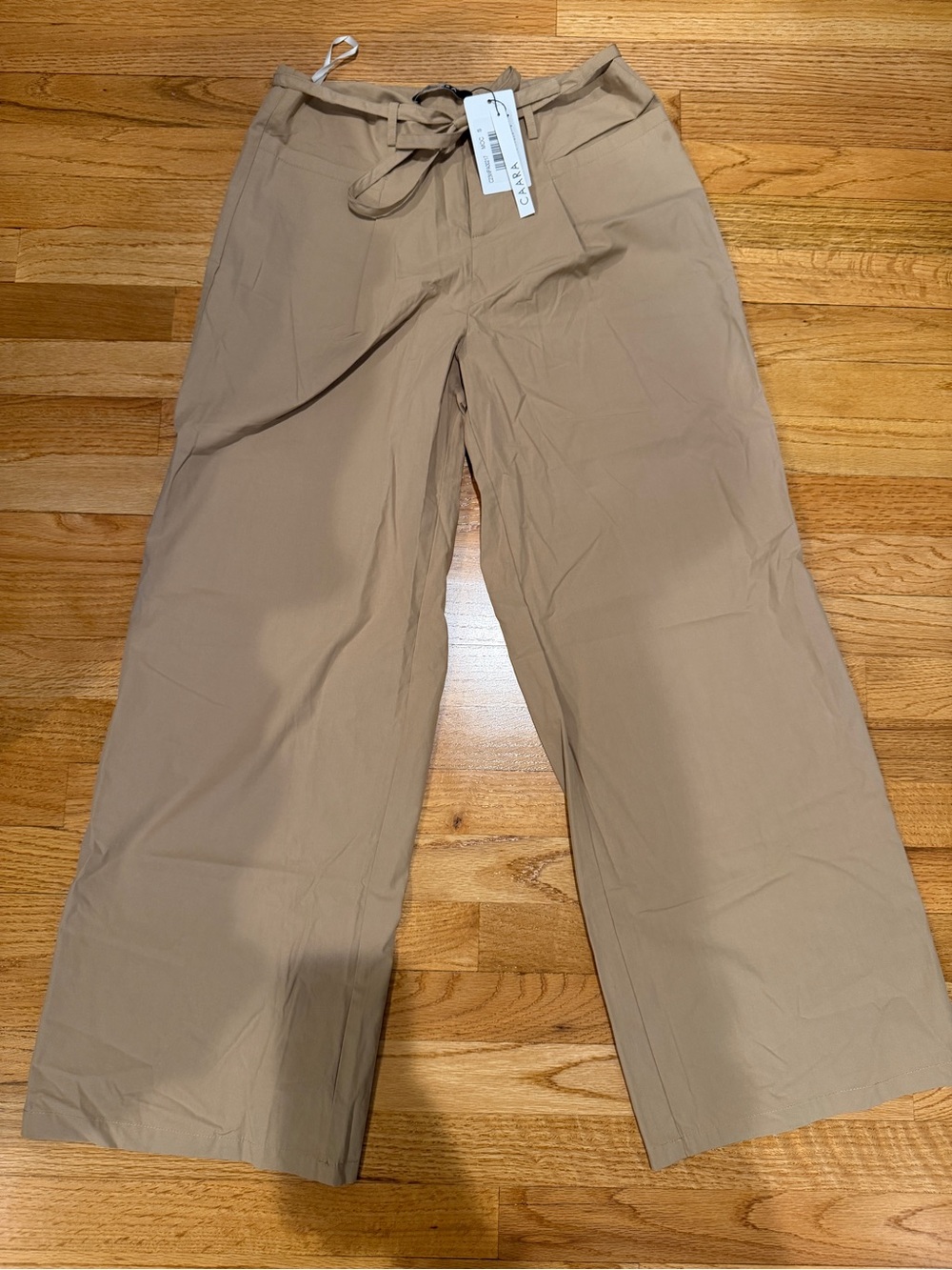 Caara Wide-Leg Paperbag Waist Trousers - Tan Size Small NWT 100% Cotton